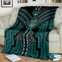 New Zealand Manta Ray Blanket Maori Tukutuku Taniko Motifs Teal