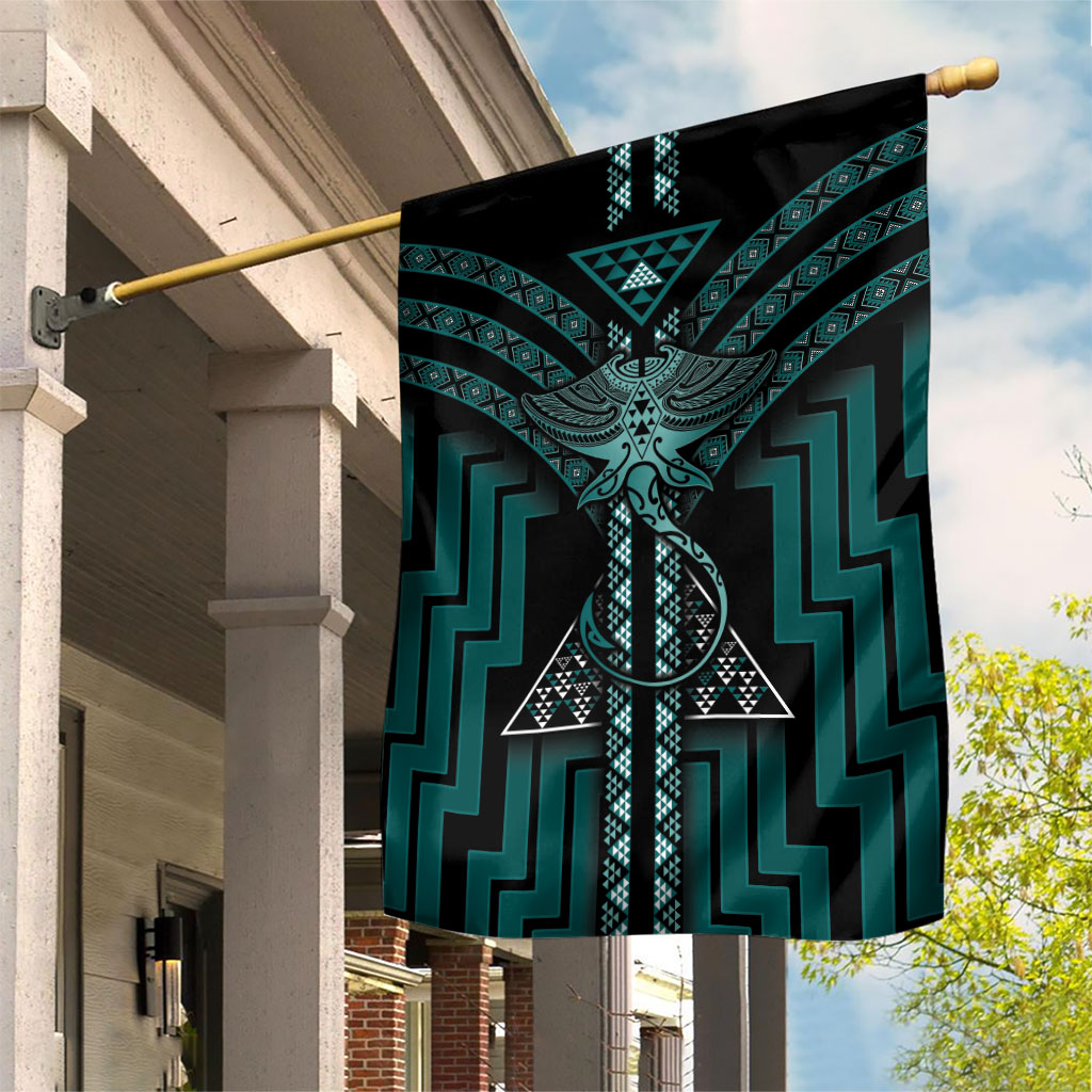 New Zealand Manta Ray Garden Flag Maori Tukutuku Taniko Motifs Teal