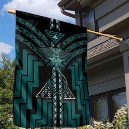 New Zealand Manta Ray Garden Flag Maori Tukutuku Taniko Motifs Teal