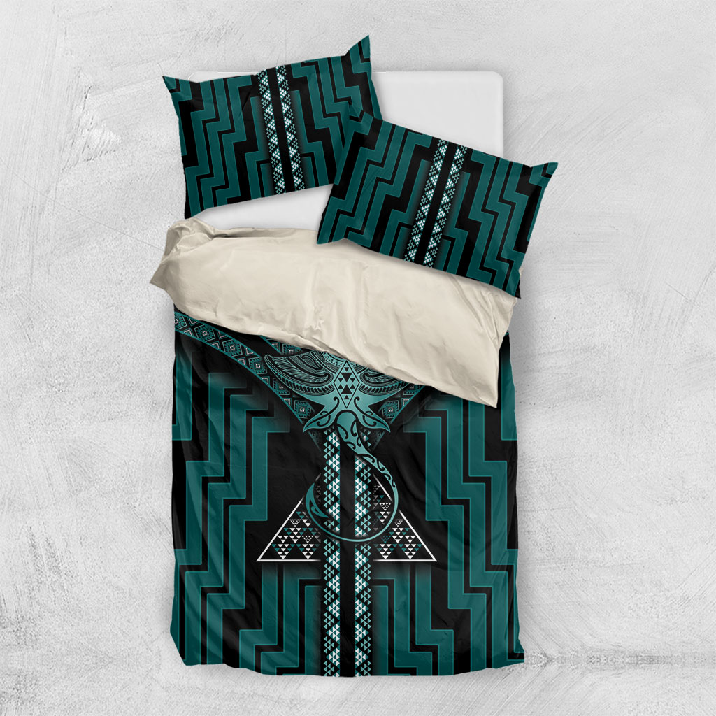 New Zealand Manta Ray Bedding Set Maori Tukutuku Taniko Motifs Teal