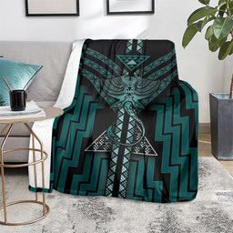 New Zealand Manta Ray Blanket Maori Tukutuku Taniko Motifs Teal