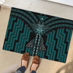 New Zealand Manta Ray Rubber Doormat Maori Tukutuku Taniko Motifs Teal
