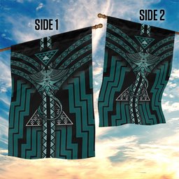 New Zealand Manta Ray Garden Flag Maori Tukutuku Taniko Motifs Teal