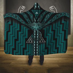 New Zealand Manta Ray Hooded Blanket Maori Tukutuku Taniko Motifs Teal