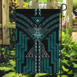 New Zealand Manta Ray Garden Flag Maori Tukutuku Taniko Motifs Teal
