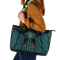 New Zealand Manta Ray Leather Tote Bag Maori Tukutuku Taniko Motifs Teal