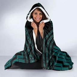 New Zealand Manta Ray Hooded Blanket Maori Tukutuku Taniko Motifs Teal
