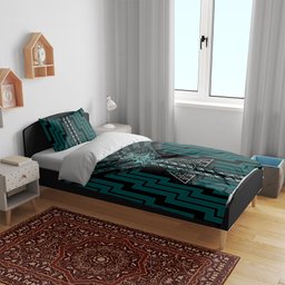 New Zealand Manta Ray Bedding Set Maori Tukutuku Taniko Motifs Teal