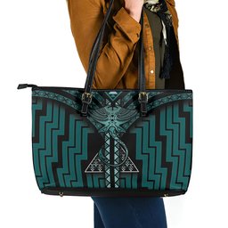 New Zealand Manta Ray Leather Tote Bag Maori Tukutuku Taniko Motifs Teal