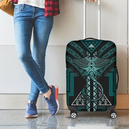 New Zealand Manta Ray Luggage Cover Maori Tukutuku Taniko Motifs Teal