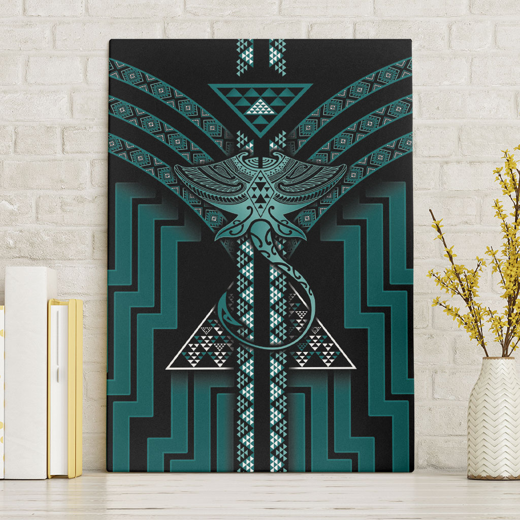 New Zealand Manta Ray Canvas Wall Art Maori Tukutuku Taniko Motifs Teal