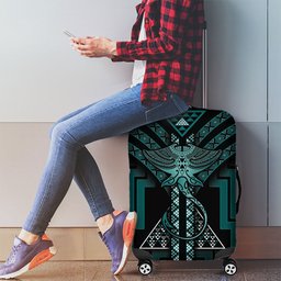 New Zealand Manta Ray Luggage Cover Maori Tukutuku Taniko Motifs Teal