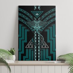 New Zealand Manta Ray Canvas Wall Art Maori Tukutuku Taniko Motifs Teal