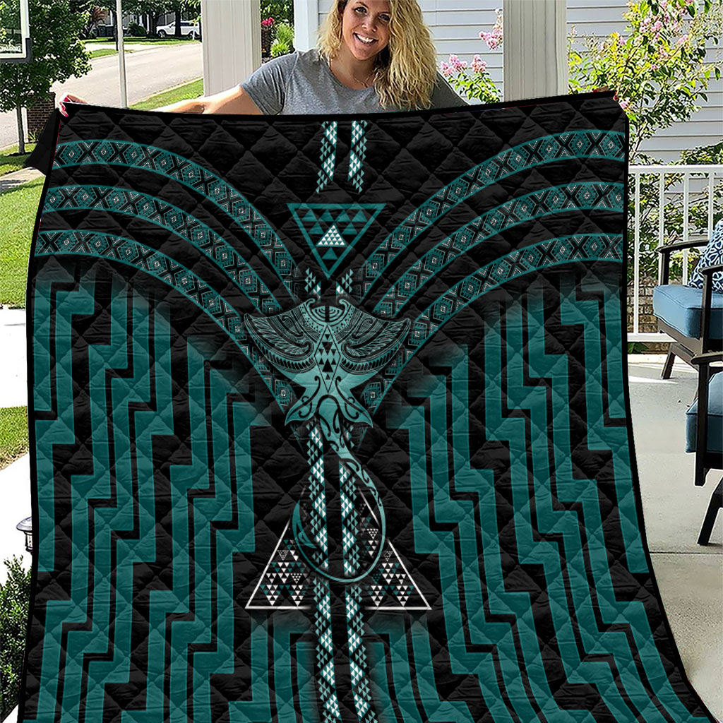 New Zealand Manta Ray Quilt Maori Tukutuku Taniko Motifs Teal