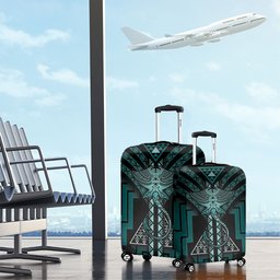New Zealand Manta Ray Luggage Cover Maori Tukutuku Taniko Motifs Teal