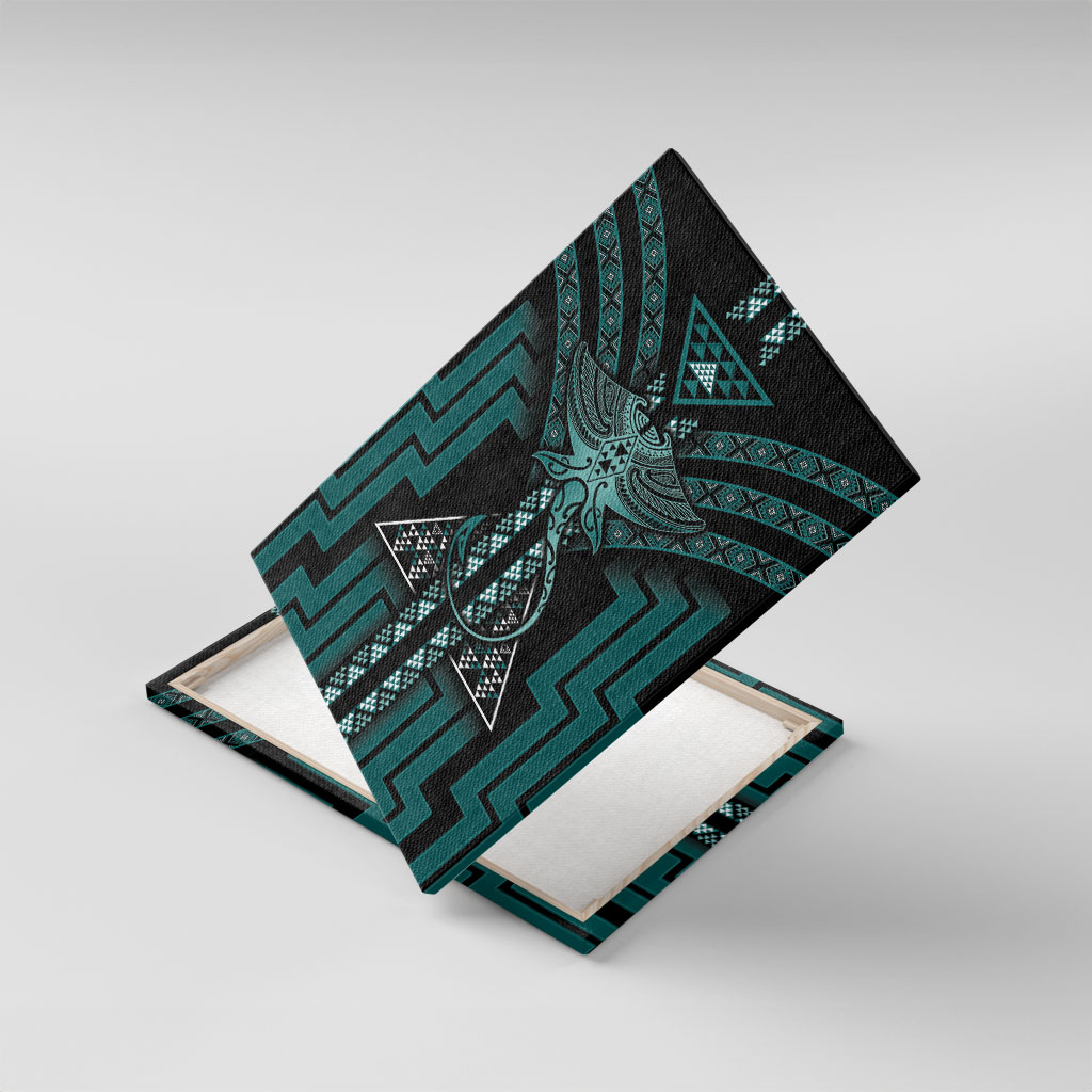 New Zealand Manta Ray Canvas Wall Art Maori Tukutuku Taniko Motifs Teal