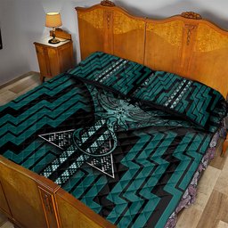 New Zealand Manta Ray Quilt Bed Set Maori Tukutuku Taniko Motifs Teal