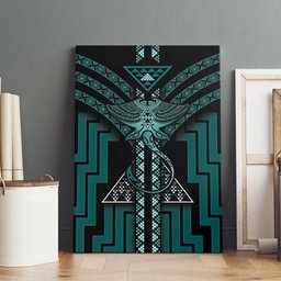 New Zealand Manta Ray Canvas Wall Art Maori Tukutuku Taniko Motifs Teal