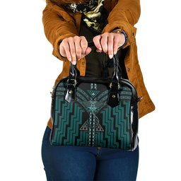 New Zealand Manta Ray Shoulder Handbag Maori Tukutuku Taniko Motifs Teal