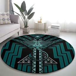 New Zealand Manta Ray Round Carpet Maori Tukutuku Taniko Motifs Teal