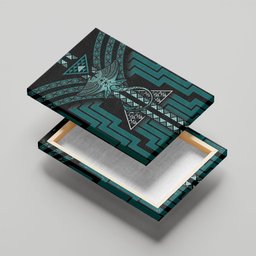 New Zealand Manta Ray Canvas Wall Art Maori Tukutuku Taniko Motifs Teal