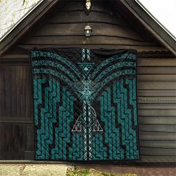 New Zealand Manta Ray Quilt Maori Tukutuku Taniko Motifs Teal