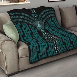 New Zealand Manta Ray Quilt Maori Tukutuku Taniko Motifs Teal