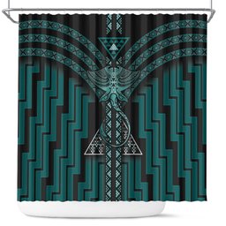New Zealand Manta Ray Shower Curtain Maori Tukutuku Taniko Motifs Teal