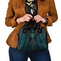 New Zealand Manta Ray Shoulder Handbag Maori Tukutuku Taniko Motifs Teal