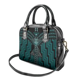 New Zealand Manta Ray Shoulder Handbag Maori Tukutuku Taniko Motifs Teal