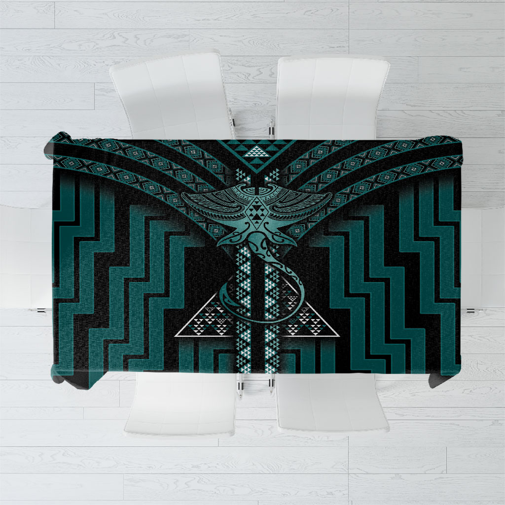 New Zealand Manta Ray Tablecloth Maori Tukutuku Taniko Motifs Teal