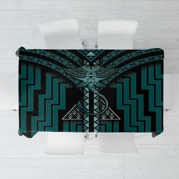 New Zealand Manta Ray Tablecloth Maori Tukutuku Taniko Motifs Teal