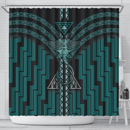 New Zealand Manta Ray Shower Curtain Maori Tukutuku Taniko Motifs Teal