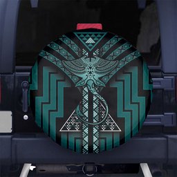New Zealand Manta Ray Spare Tire Cover Maori Tukutuku Taniko Motifs Teal