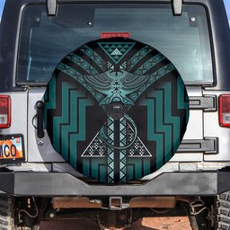 New Zealand Manta Ray Spare Tire Cover Maori Tukutuku Taniko Motifs Teal