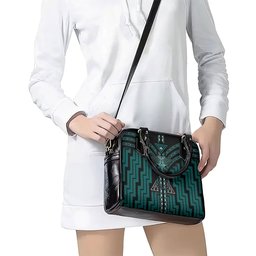 New Zealand Manta Ray Shoulder Handbag Maori Tukutuku Taniko Motifs Teal