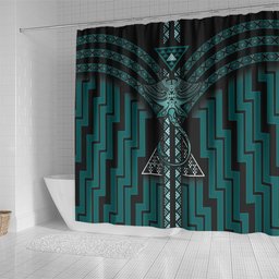 New Zealand Manta Ray Shower Curtain Maori Tukutuku Taniko Motifs Teal