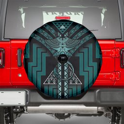 New Zealand Manta Ray Spare Tire Cover Maori Tukutuku Taniko Motifs Teal
