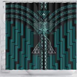 New Zealand Manta Ray Shower Curtain Maori Tukutuku Taniko Motifs Teal