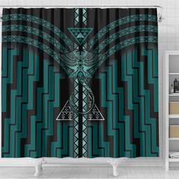 New Zealand Manta Ray Shower Curtain Maori Tukutuku Taniko Motifs Teal