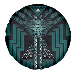 New Zealand Manta Ray Spare Tire Cover Maori Tukutuku Taniko Motifs Teal
