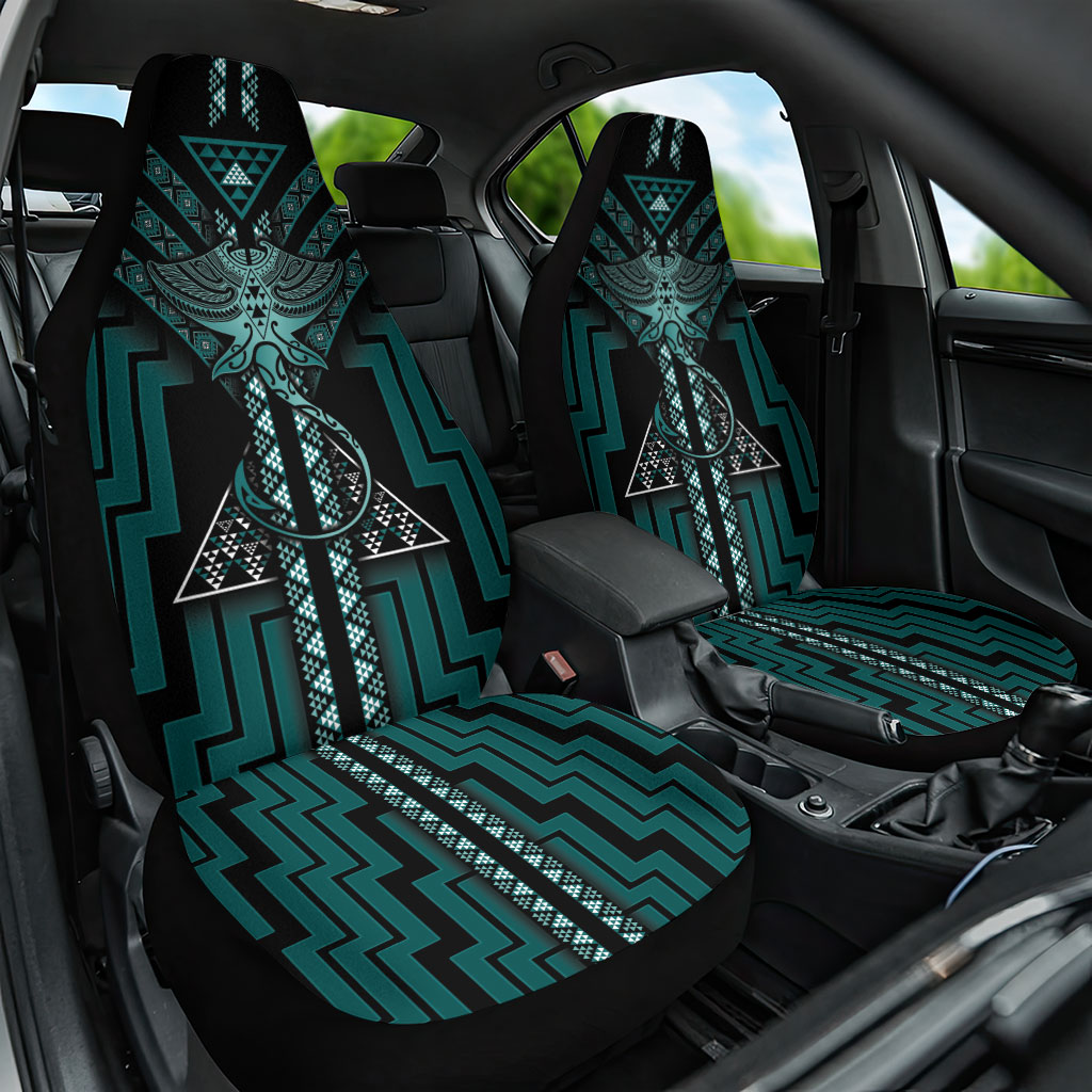 New Zealand Manta Ray Car Seat Cover Maori Tukutuku Taniko Motifs Teal