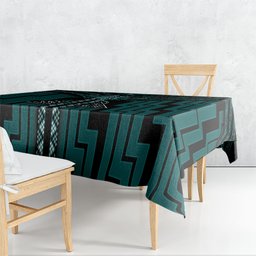 New Zealand Manta Ray Tablecloth Maori Tukutuku Taniko Motifs Teal