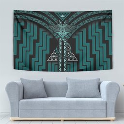 New Zealand Manta Ray Tapestry Maori Tukutuku Taniko Motifs Teal