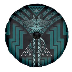 New Zealand Manta Ray Spare Tire Cover Maori Tukutuku Taniko Motifs Teal