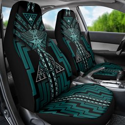 New Zealand Manta Ray Car Seat Cover Maori Tukutuku Taniko Motifs Teal