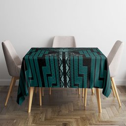 New Zealand Manta Ray Tablecloth Maori Tukutuku Taniko Motifs Teal