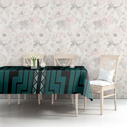 New Zealand Manta Ray Tablecloth Maori Tukutuku Taniko Motifs Teal