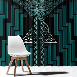 New Zealand Manta Ray Window Curtain Maori Tukutuku Taniko Motifs Teal