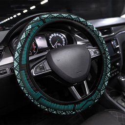 New Zealand Manta Ray Steering Wheel Cover Maori Tukutuku Taniko Motifs Teal